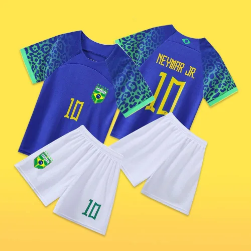 Vista 3 de Casmyd Ney'MARR #10 - Camiseta de fútbol de Brasil y pantalones cortos para niños, camiseta de fútbol americano para niños y niñas
