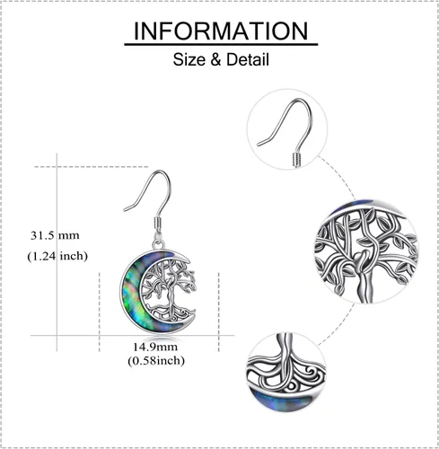Vista 4 de ONEFINITY Aretes colgantes de plata de ley con el árbol de la vida para mujeres y niñas, regalos de Navidad