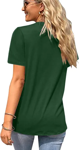 Vista 4 de Túnica de manga larga para mujer, casual, cuello en V, suave, plisada, con botones, informal, (verde, XXL)