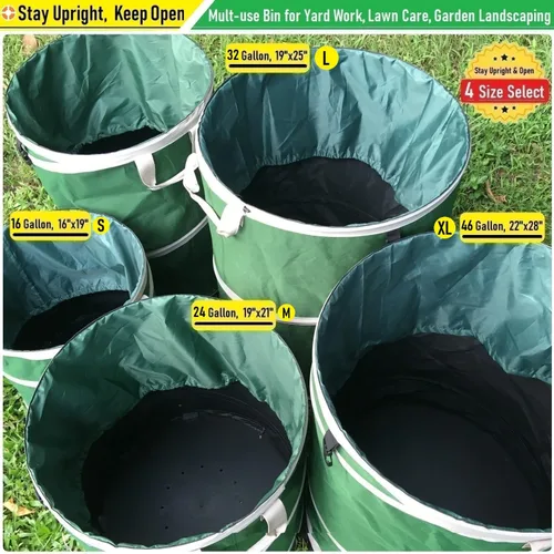 Vista 7 de Bote de basura plegable de 24 galones (19 x 21 pulgadas), bolsa de jardín con parte inferior de carcasa dura, contenedor de reciclaje emergente