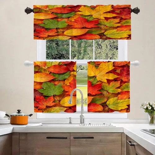 Vista 445 de Shrahala Orange Autumn Autumn Blackout Curtain Tiers, Fall Kitchen Valance Light Blocking Tier Drapes with Rod Pocket, 2 Pack 26 X 24 in