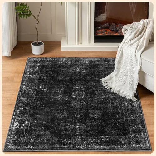 Vista 87 de Istana Alfombra larga antideslizante de 2.5 x 8 para el hogar, para pasillo y cocina, lavable, sedosa y suave al tacto, elegante, color azul y marfil