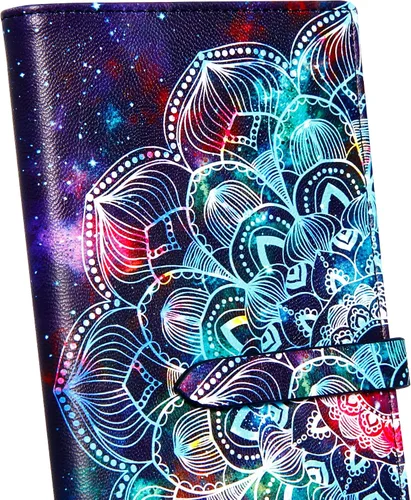 Vista 5 de KUKOO Billetera para mujer ultra delgada RFID para tarjetas de crédito con bolsillo con cremallera, Mandala A, Moderno