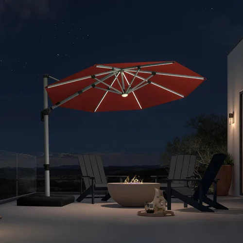 Vista 44 de PURPLE LEAF Sombrilla de patio de 9 x 12 pies con luces, sombrilla rectangular voladiza para exteriores, funciona con energía solar, LED