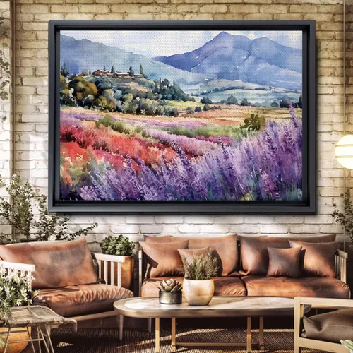 Vista 5 de Fields of Lavender, Watercolor Provence Landscape and Lavender Field - Watercolor Painting of Serene Beauty