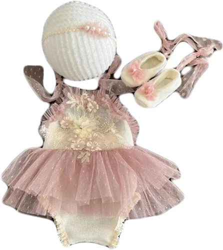Vista 4 de Trajes de fotografía para recién nacidos, accesorios de fotografía para recién nacidos, diadema de tutú de encaje, traje de sesión de fotos
