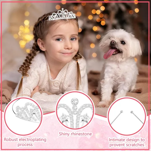 Vista 10 de 32 piezas de tiara de cristal para niñas, tiara de diamantes de imitación, diadema de princesa de cristal, corona de corazón plateado, diadema