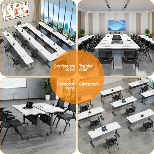 Vista 7 de Mesa de conferencias plegable, mesas de sala de conferencias con ruedas, mesa rectangular grande y plegable para reuniones de 6 a 12 personas, mesa