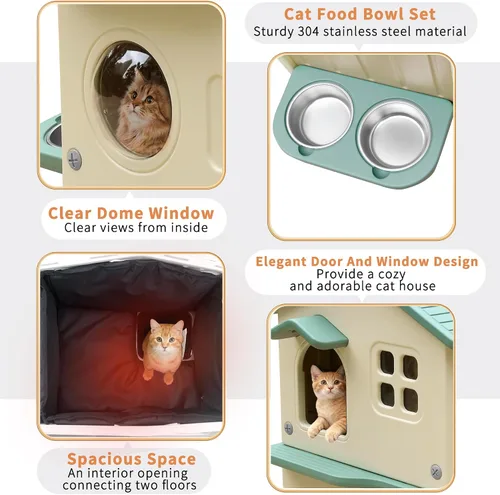 Vista 5 de Rockever Casa para gatos al aire libre con forro aislante, casas para gatos 100% aisladas para invierno al aire libre, casa de gato impermeable de 2