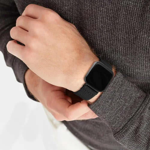 Vista 5 de Paquete de 8 bandas elásticas compatibles con Fitbit Versa 2/Lite/SE para mujeres y hombres, correa trenzada de nailon elástico ajustable Solo Loop