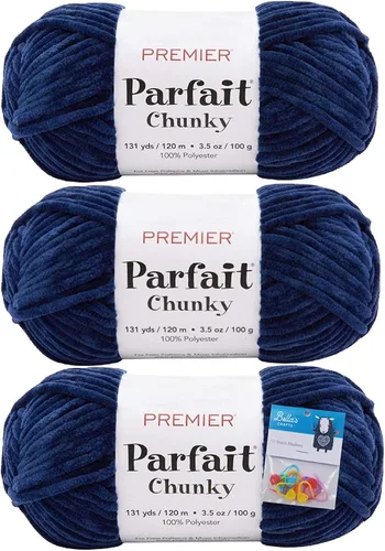 Vista 14 de Premier Yarns Parfait - Ovillo de felpilla grueso, 3.5 onzas, 6 unidades, peso súper voluminoso, paquete de 3 unidades con marcadores de puntada