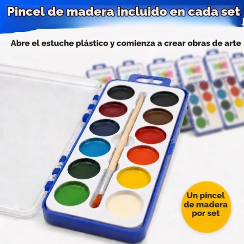Vista 6 de Color Swell - Acuarelas a granel de 12 colores con pinceles de madera, paquete de 18