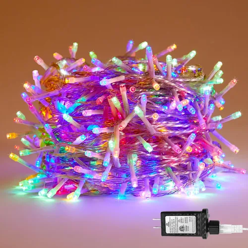 Vista 8 de Selarlyt 100 luces LED de Navidad para interiores y exteriores, luces blancas cálidas para árbol de Navidad, cable transparente, 39 pies, tira