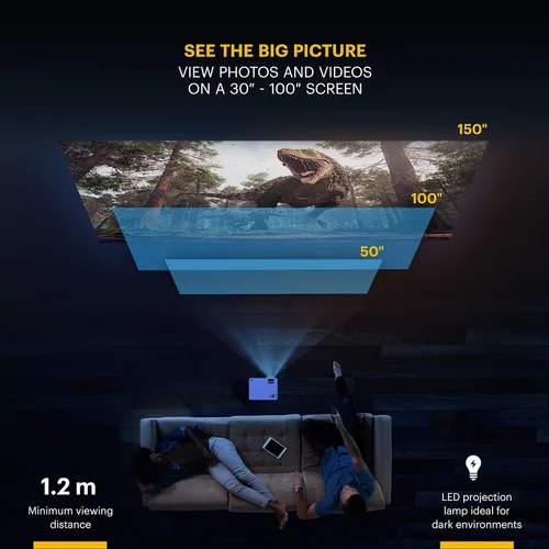 Vista 4 de KODAK FLIK X7 HD Proyector de cine en casa, 720p, trípode y estuche