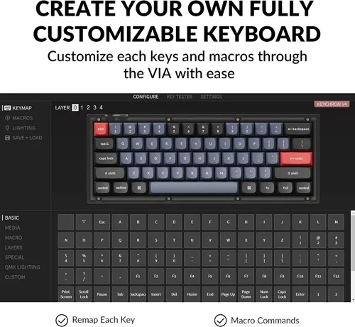 Vista 3 de Keychron Teclado mecánico personalizado con cable V4 60 de diseño QMKVIA macro programable con teclado intercambiable en caliente K Pro interruptor