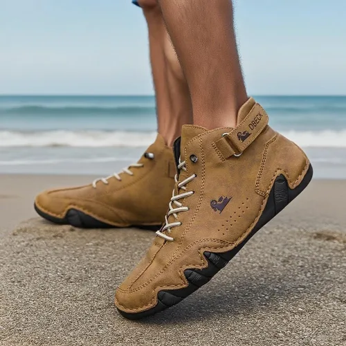 Vista 16 de JishinGal Botas Chukka de ante para hombre, ligeras, descalzas, para caminar, al aire libre, informales, italianas, hechas a mano, de caña alta, sin