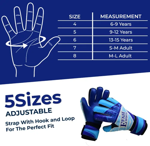 Vista 5 de Guantes de portero de fútbol para niños, jóvenes, guantes de portero de fútbol con protección para dedos y agarres dobles en la muñeca