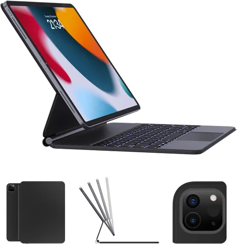 Vista 10 de Funda de teclado para iPad Air de 13 pulgadas (M3/M2, 2025/2024) y iPad Pro de 12.9 pulgadas (3ª/4ª/5ª/6ª Gen): Funda de teclado Bluetooth magnética