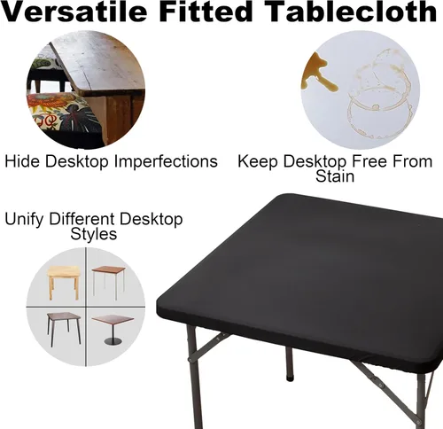 Vista 2 de Mantel cuadrado de elastano ajustable de 34 x 34 pulgadas, mantel elástico plegable para tarjetas de picnic, mantel elástico para mesa de patio
