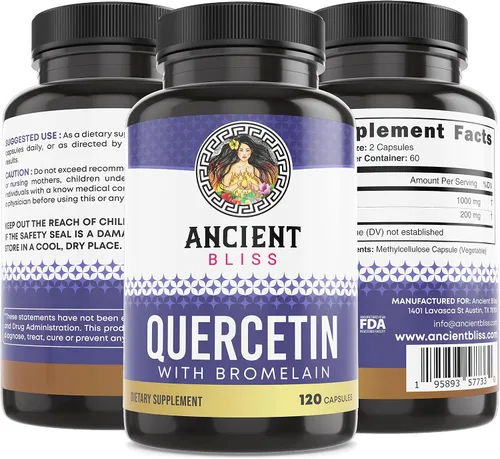 Vista 8 de Ancient Bliss Quercetina con bromelina Quercetina 1000 mg de bromelina 200 mg por porción Apoya el sistema inmunológico, la salud