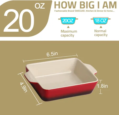 Vista 4 de Sweejar Plato de Cerámica para Hornear, Bandeja Rectangular Pequeña para Hornear con Asas Dobles, 20 Oz para Cocinar, Brownie, Cocina, 6.5 x 4.9 x