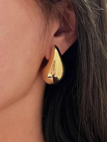 Vista 3 de SLOONG Waterdrop - Aretes colgantes de oro grueso con forma de lágrima, ligeros, chapados en oro de 18 quilates, aretes de plata de ley 925, joyería
