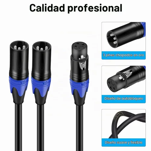 Vista 2 de Poyiccot XLR - Cable divisor de 1 hembra a 2 macho, cable divisor XLR Y de 3 pines, cable combinador en Y, adaptador de audio de micrófono