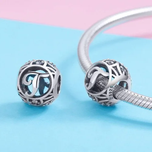 Vista 2 de Plata de ley 925 con piedras cúbicas, opciones completas de regalo de la A Z, cuentas de letras del alfabeto para pulseras europeas Pandora