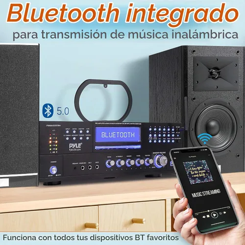Vista 3 de Pyle Sistema amplificador de micrófono inalámbrico de 4 canales, receptor estéreo de audio para el hogar con reproductor de CD/DVD, micrófonos UHF