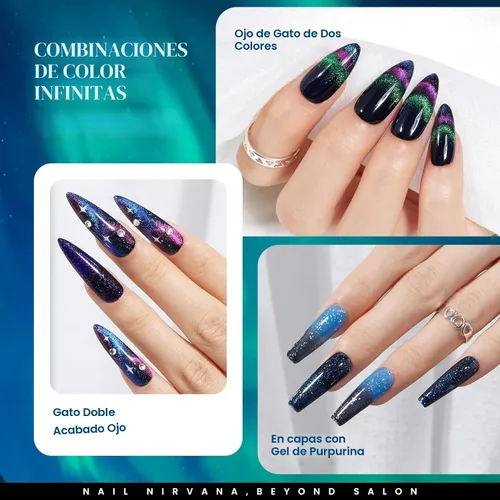 Vista 5 de Juego de esmalte de uñas de gel Beetles Cat Eye - 24 piezas, 20 colores de esmalte de uñas de gel con brillantina, cambia de color oscuro, kit