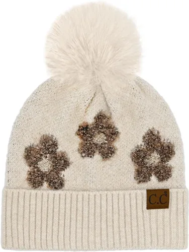 Vista 13 de C.C Southwest - Gorro de punto con pompón para mujer, unisex, elástico, suave, cálido, con piel sintética, gorro de invierno Azteca-negro