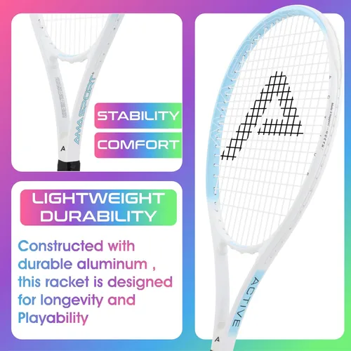 Vista 2 de AMA SPORT Adult Tennis Racket - Pre-Strung Light Balance 27 inch Tennis Racquet for Women and Men Grip Size 2-4 1/4