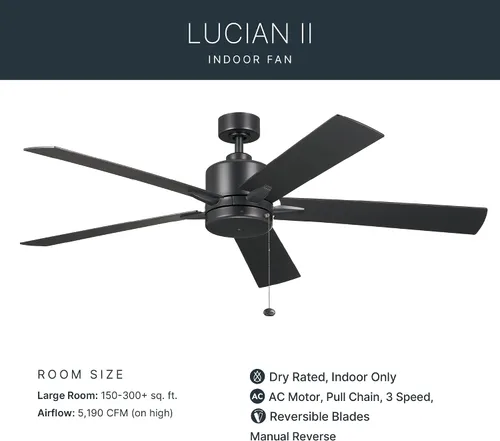 Vista 5 de Kichler Lucian II 60 - Ventilador de techo moderno para interiores con motor de CA, control de cadena de tracción y diseño contemporáneo en negro