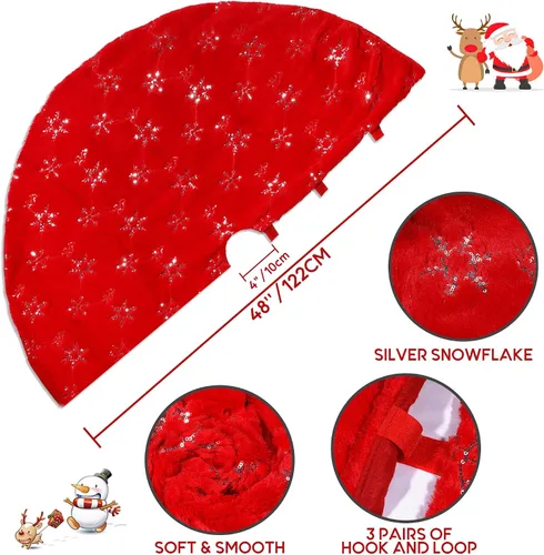 Vista 3 de Falda de Árbol de Navidad - Falda de árbol de 48 pulgadas grande roja con falda de árbol de piel sintética suave de alta gama para decoraciones