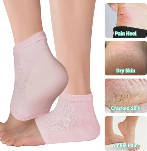 Vista 6 de Vaincre - 4 pares de calcetines de gel hidratantes para talones, para pies secos y agrietados en mujeres, cuidado de pies spa, calcetines sin dedos
