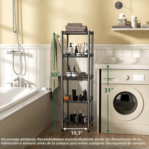 Vista 5 de GIOTORENT Unidades de Estantería Metálica de Pie de 5 Niveles, Estante de Alambre de Altura Ajustable Rack de Exhibición para Lavandería Baño Cocina