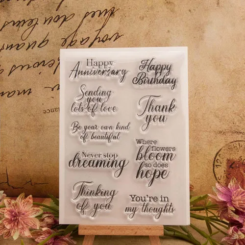 Vista 3 de Kwan Crafts Palabras Feliz Aniversario Cumpleaños Thank You Thinking of You Sellos transparentes para decoración de tarjetas y bricolaje