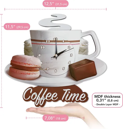 Vista 2 de Reloj de pared oscilante para taza de café, reloj decorativo de madera 3D para cocina, decoración de pared de café