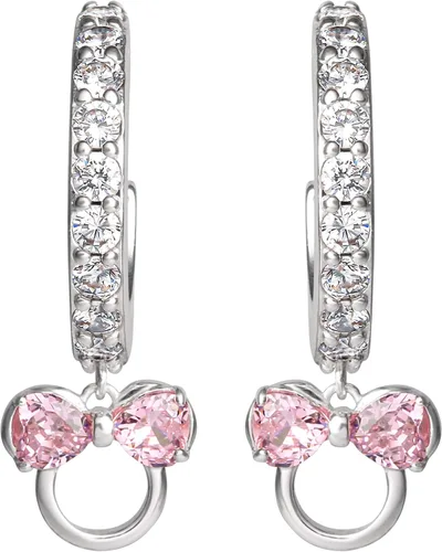 Vista 4 de Disney Mickey Mouse or Minnie Mouse Silver Plated Cubic Zirconia Hoop Earrings Official License
