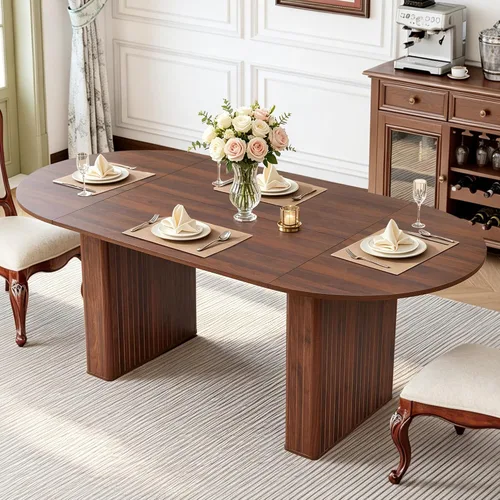 Vista 13 de Mesa de comedor extensible rectangular de 55 pulgadas–71 pulgadas para 4–6 personas, mesa de cocina expandible de estilo rústico moderno con base