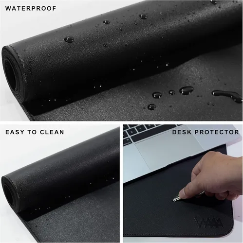 Vista 4 de Vyaaa 63" x 24" PU Leather Desk Mat, Black Large Mouse Pad Extra Large Office Desk Mat, Non-Slip Desk Blotter, Laptop Desk Pad, Waterproof Desk