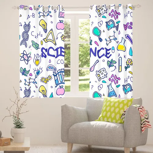 Vista 5 de Cortinas con temática científica, cortinas de ventana de fórmula científica, cortinas de dormitorio con temática matemática, cortinas de ecuación