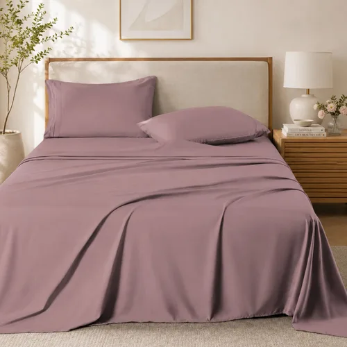 Vista 14 de ROSE&RISY Juego de sábanas tamaño King color lavanda claro, juego de sábanas suaves de 4 piezas, transpirable y refrescante, incluye 1 sábana 11