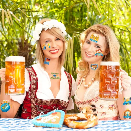 Vista 5 de HOWAF Oktoberfest - 96 tatuajes temporales, calcomanías de tatuaje de festival de cerveza alemana, tatuajes falsos de bandera de Baviera