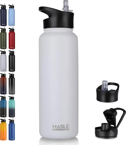 Vista 54 de HASLE OUTFITTERS Botella de agua aislada de 22 onzas, botella de agua de acero inoxidable de doble pared de boca ancha con tapa de popote y tapa