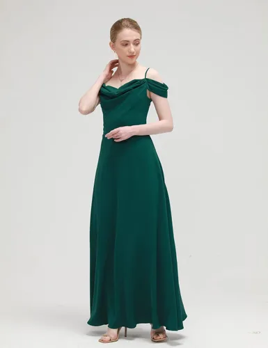 Vista 4 de Vestidos de invitada de boda para mujer, vestidos formales atemporales pero modernos para mujer, vestido largo de graduación con hombros descubiertos