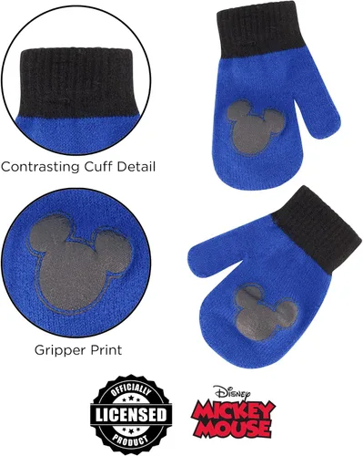 Vista 5 de Disney boys Winter Hat and Mitten Set, Mickey Mouse Toddler Beanie for Ages 2-4