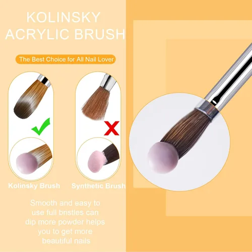 Vista 6 de KEMEISI Kolinsky - Juego de pinceles de uñas acrílicas, 4 tamaños, mango resistente, forma ovalada, herramientas de diseño de polvo acrílico