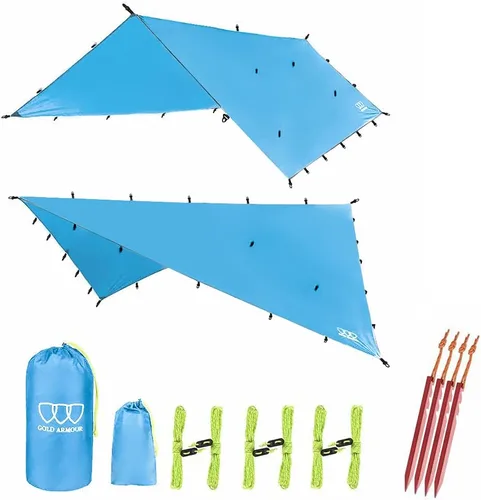 Vista 14 de Gold Armour - Toldo para lluvia para hamaca de lona, calidad premium, 14.7 pies, 12 pies, 10 pies, 8 pies, cubierta de toldo para lluvia, toldo