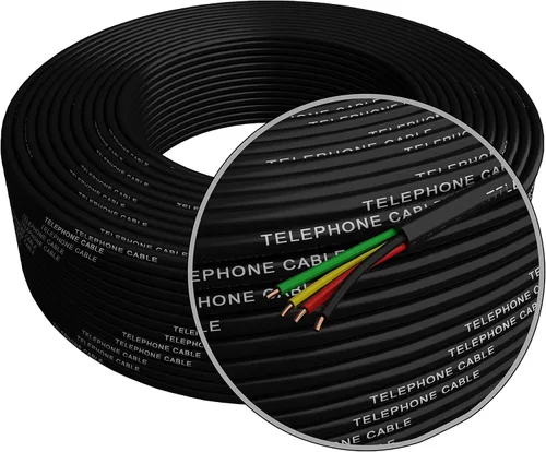 Vista 2 de Cable de teléfono 300 pies de negro redondeado (100 m de largo) 4x1/0.4 26 AWG calibre alambre sólido - Cable telefónico redondo de extensión